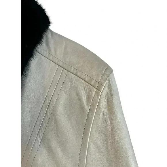 Ira Hoss Women’s 100% Leather Jacket Genuine Mink Collar Ivory Zip Up Size M - Picture 12 of 12